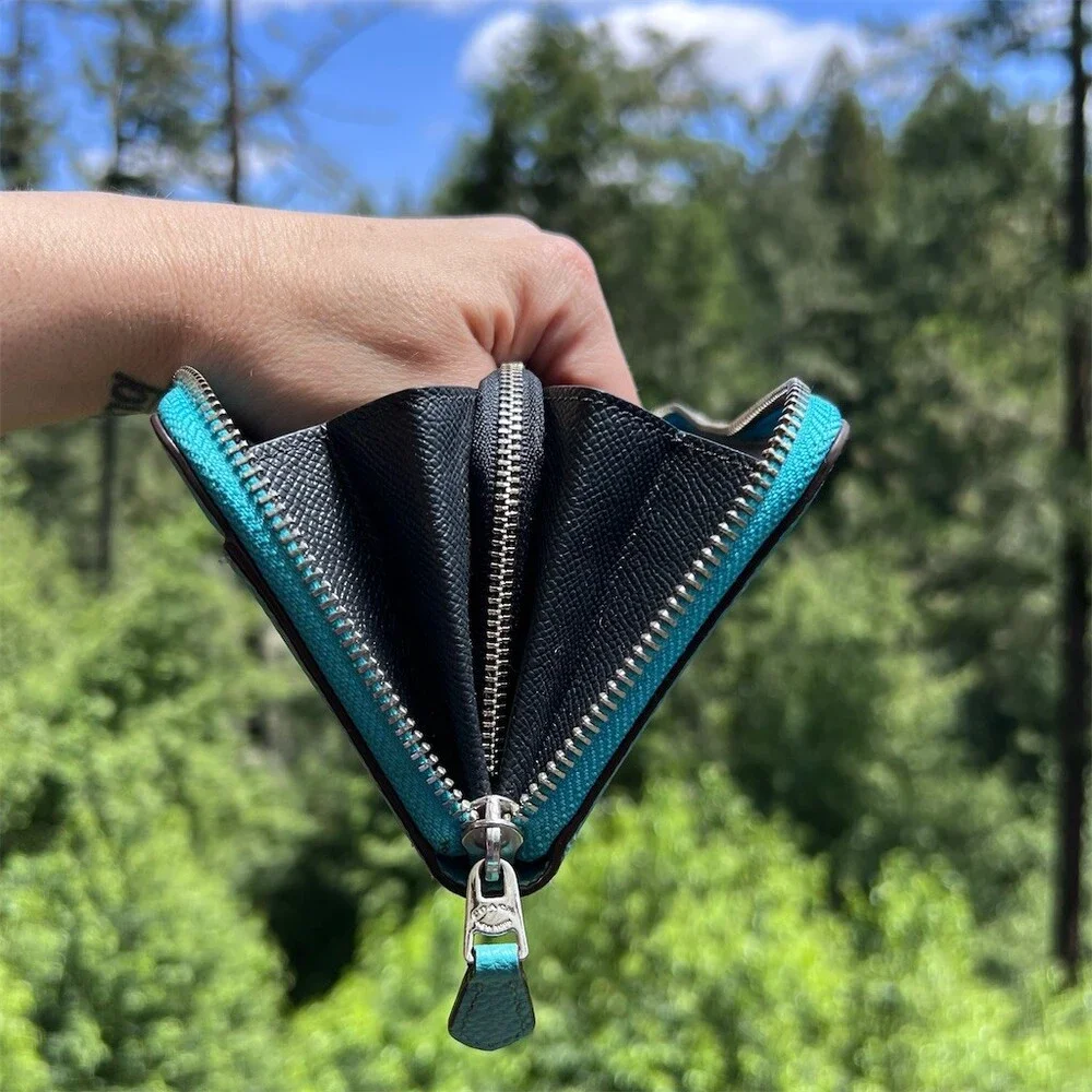 COACH Long Zip-Around Teal Blue Pebble Leather Wallet Silver Hardware AUTHENTIC
